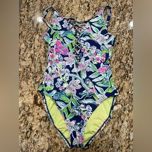 Lilly Pulitzer Isle Lattice Deep Sea Navy Sway This Way Swimsuit Size 6